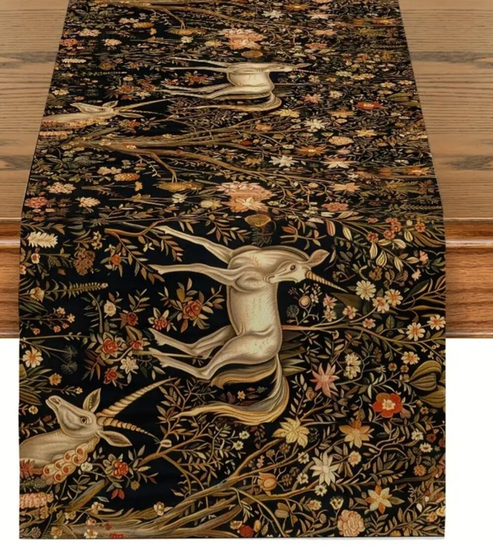 Unicorn Fairy Core Table Runner 13"×72" Poly Dark Fantasy Forest Renaissance
